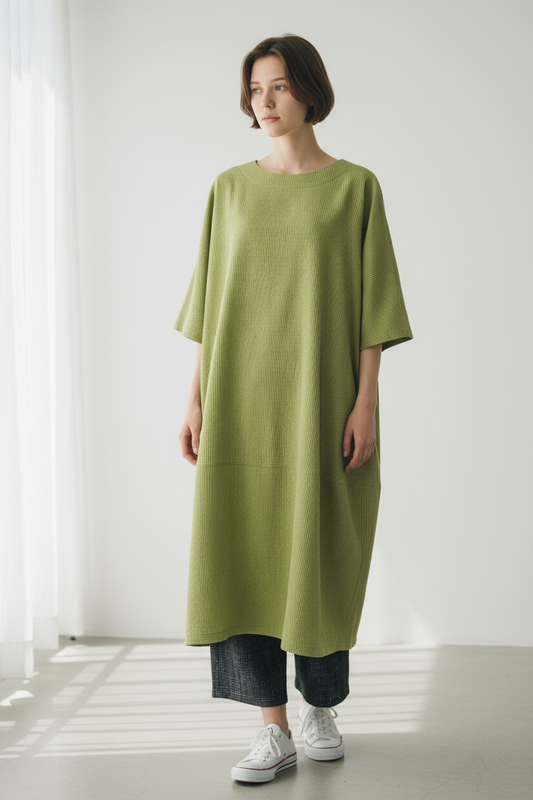 【遠州織物】 切替ビッグワンピース　2カラー　逆スラブストライプ　うすで　232011