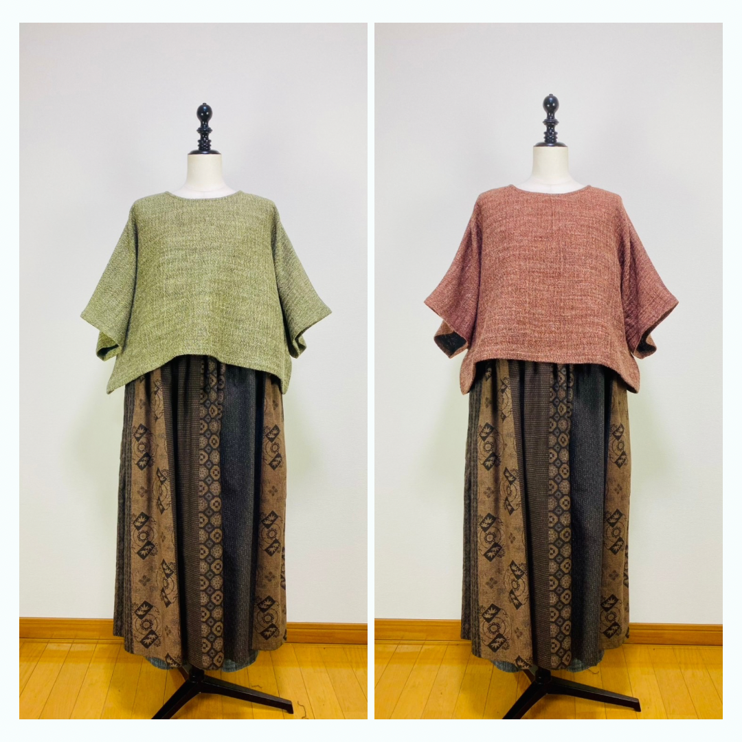 【遠州織物】ゆったりポンチョ　２カラー　綿ウール麻二重織　204022